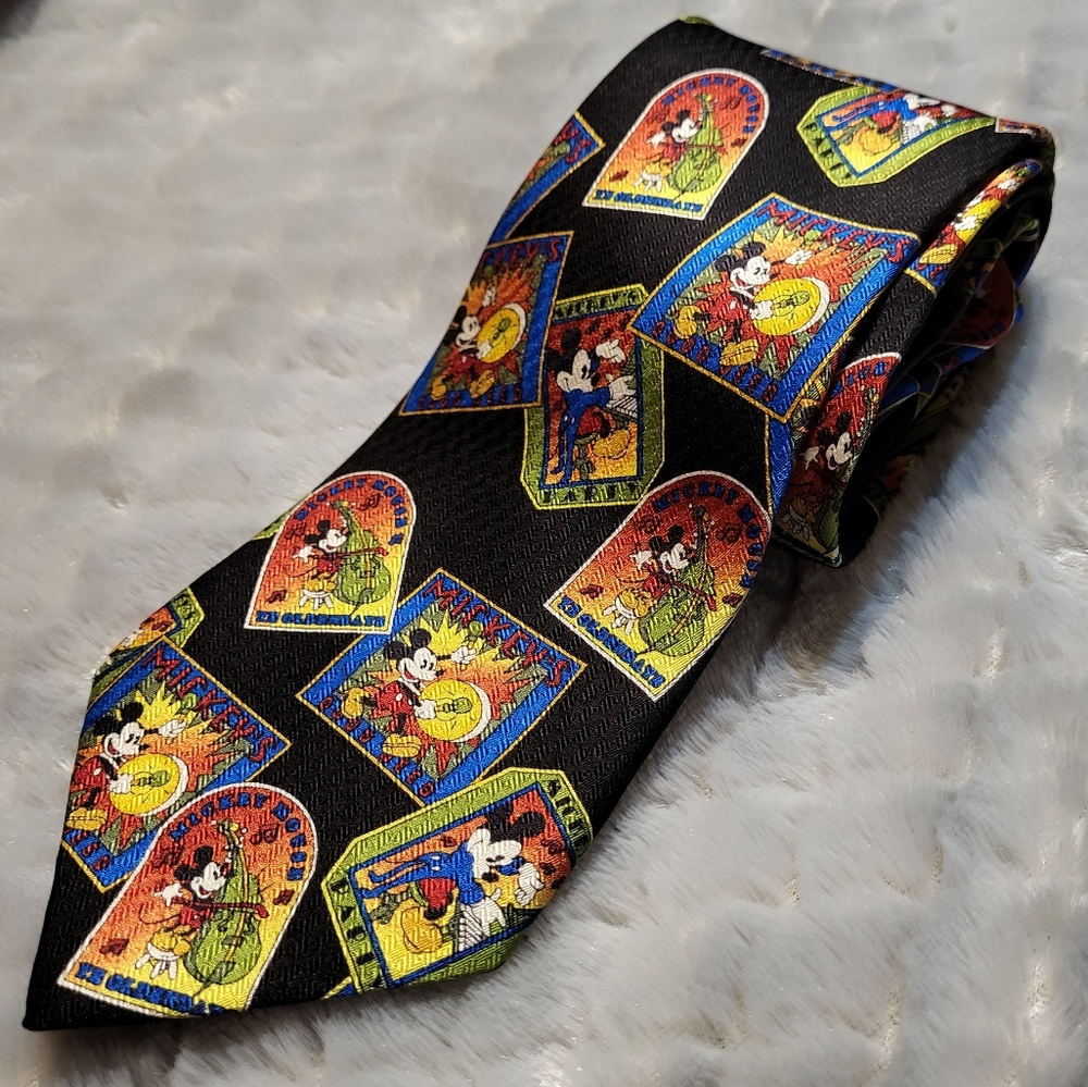 Vintage 90s Neck Tie Mickey Mouse Walt Disney 100% Silk